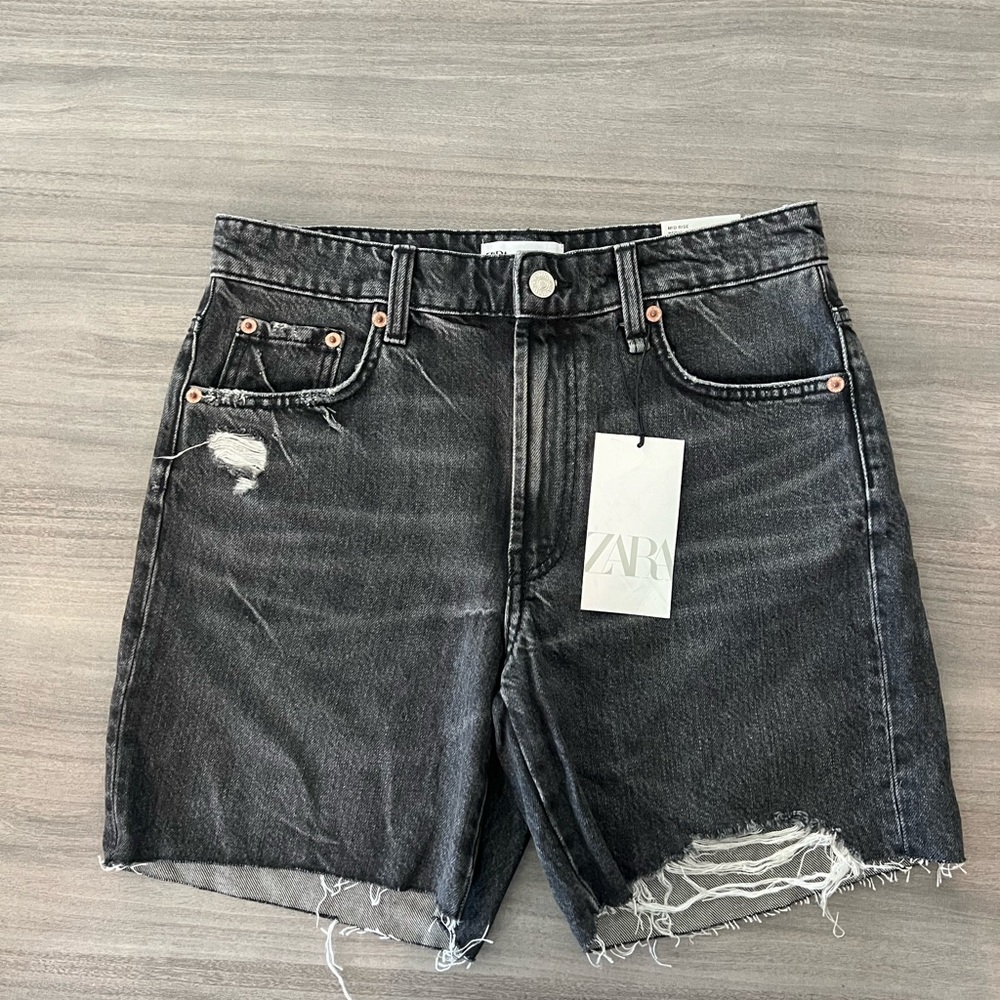 Zara Black Distressed Denim Shorts